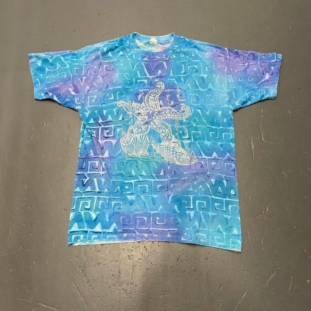 Vintage 80s/90s bright starfish surf skater tie dye single stitch graphic tee